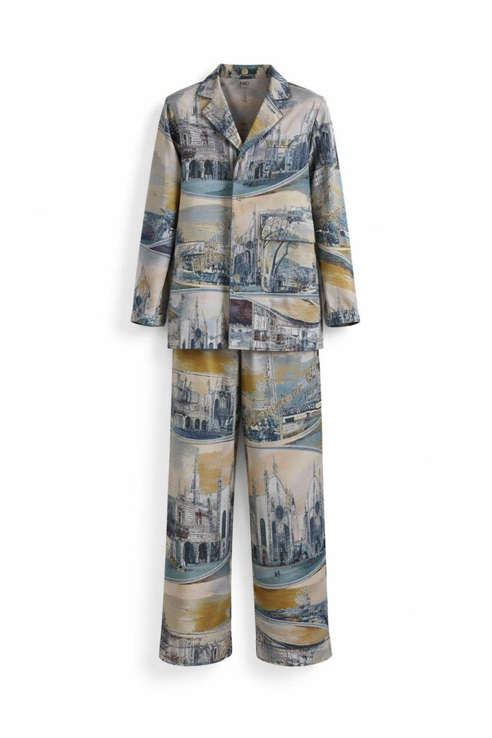 Pigiama Uomo Seta disgno Lago Blu  Made in Italy