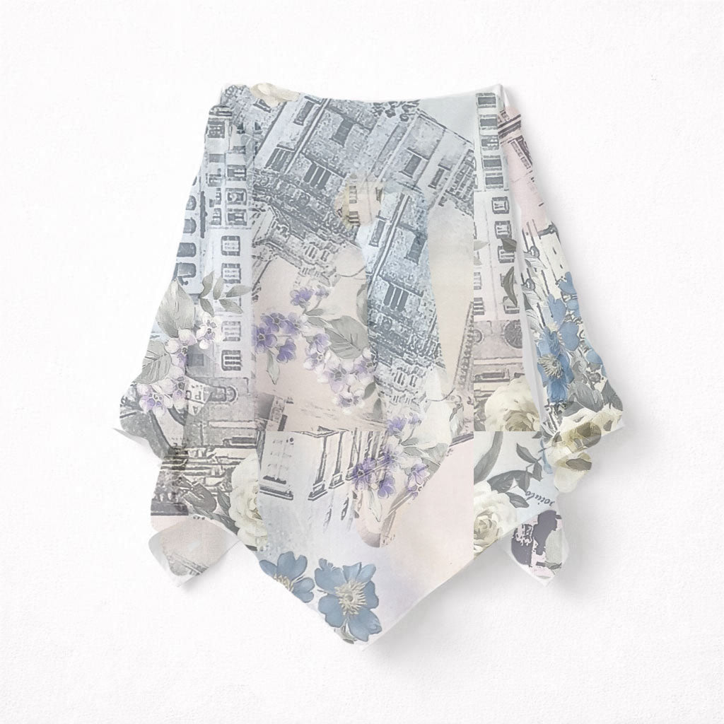 Poncho Donna in Voile Disegno Como Variante Blu  Made in ITALY