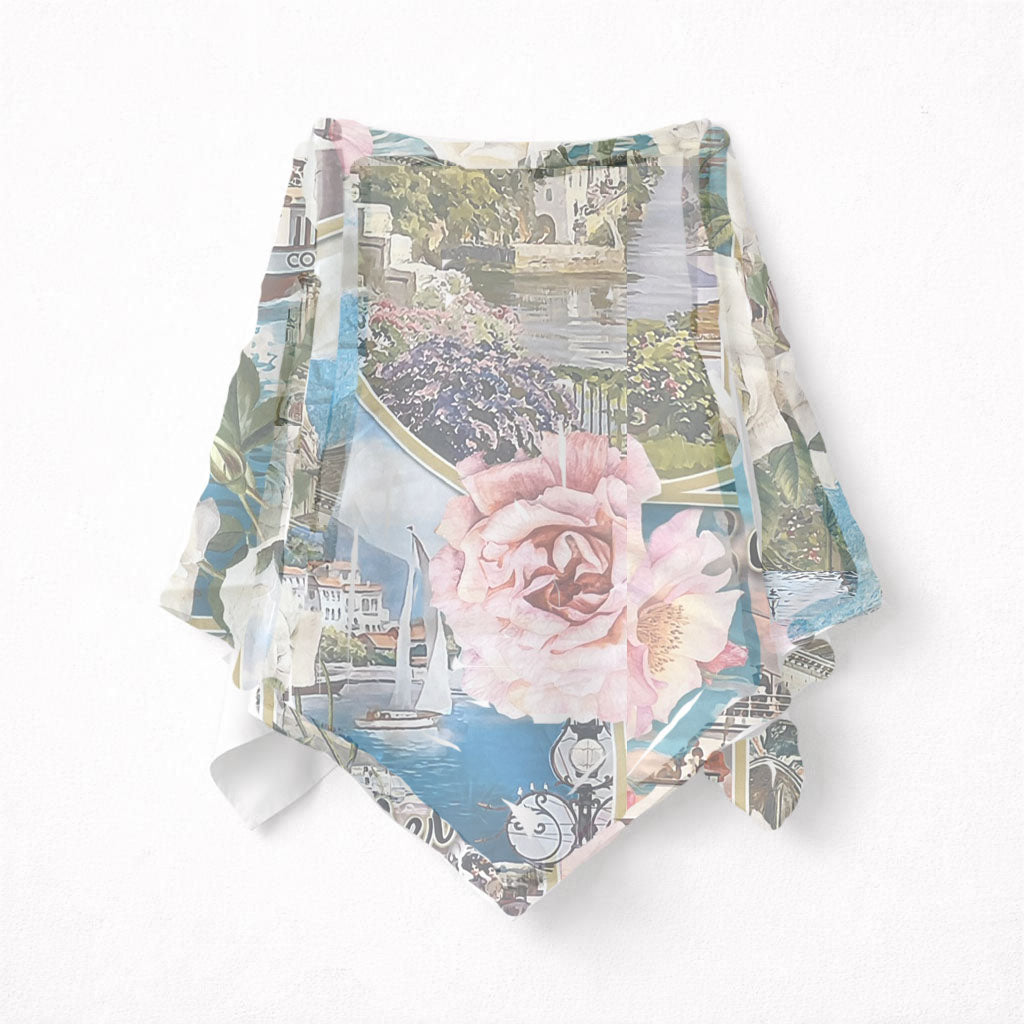 Poncho Donna in Voile Disegno Como Lago Made in ITALY
